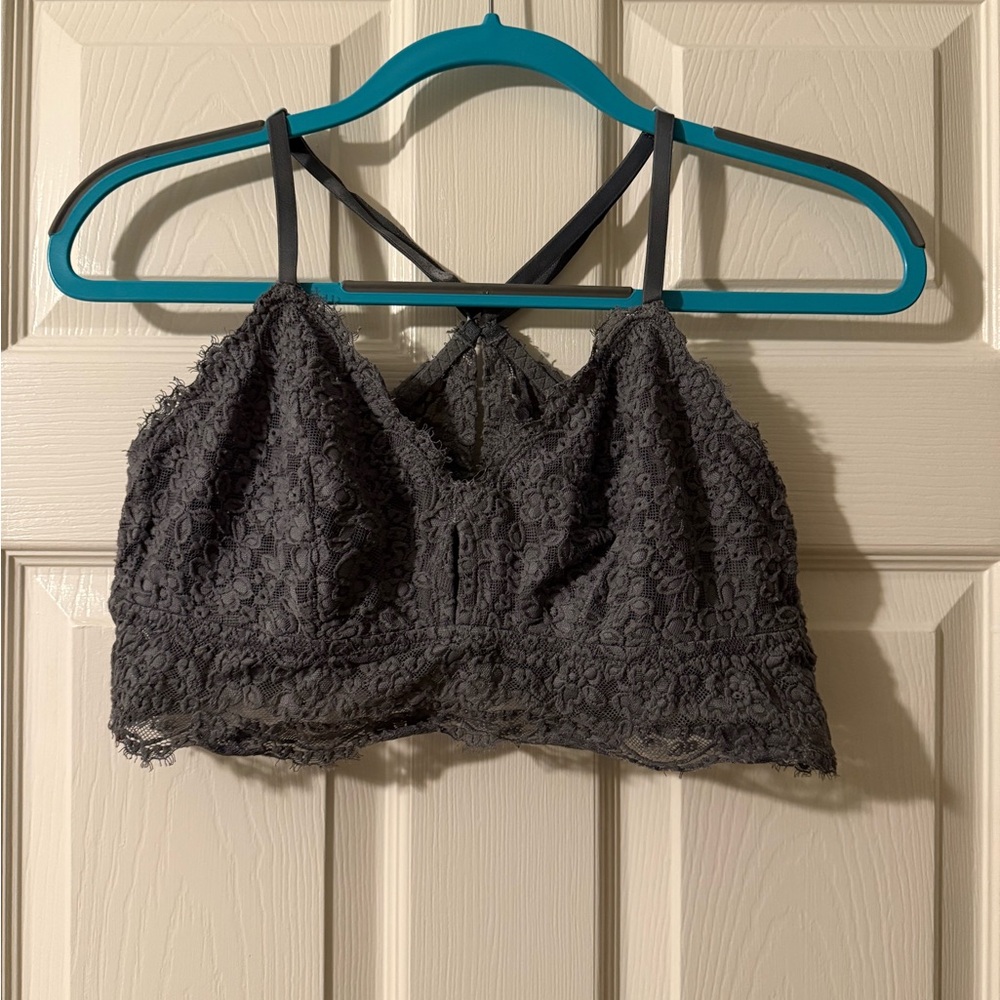 Aerie Romantic Lace Longline Bralette in Shell Gray